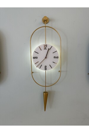 Gold Ledli Serenity Pendulum Duvar Saati - Modern Dekoratif Metal Camlı Duvar Saati - 5