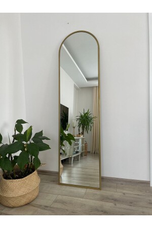 Gold Metal Çerçeveli 180x50 Cm Oval Ayaklı Boy Aynası - 1