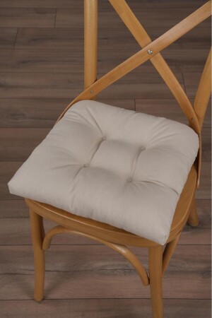Gold Pofidik Bej Sandalye Minderi Özel Dikişli Bağcıklı 40x40cm - 1