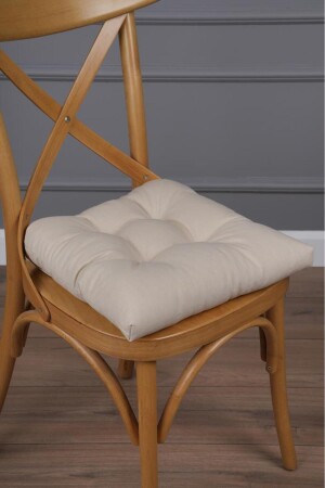 Gold Pofidik Bej Sandalye Minderi Özel Dikişli Bağcıklı 40x40cm - 2
