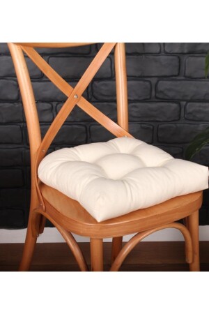 Gold Pofidik Krem Sandalye Minderi Özel Dikişli Bağcıklı 40x40cm - 2