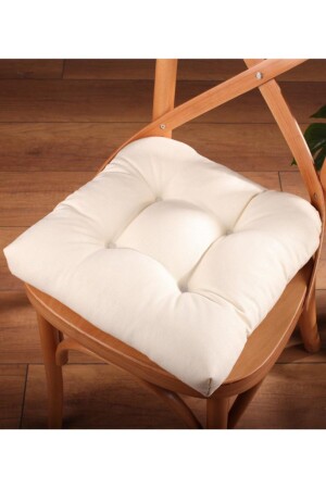 Gold Pofidik Krem Sandalye Minderi Özel Dikişli Bağcıklı 40x40cm - 1