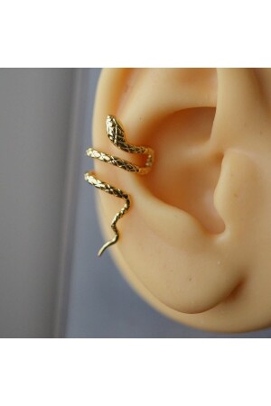 Gold Renkli Çelik Yılan Model Earcuff Yılan Sıkıştırma Kıkırdak Küpesi - 3