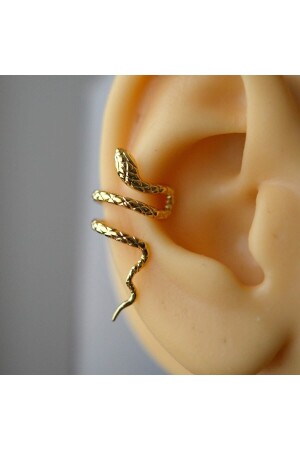 Gold Renkli Çelik Yılan Model Earcuff Yılan Sıkıştırma Kıkırdak Küpesi - 4