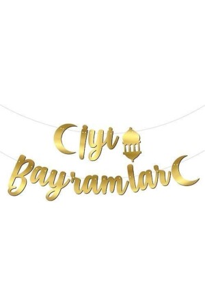 Gold Renkli Iyi Bayramlar Yazılı Kaligrafi Banner 210*20cm PG0652 - 2