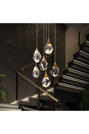 Gold Sarı Gün Işığı A- Luxury Modern Kristalize Cam Sarkıt Altılı Power Led Avize burenze303 - 1