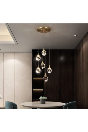 Gold Sarı Gün Işığı A- Luxury Modern Kristalize Cam Sarkıt Altılı Power Led Avize burenze303 - 3