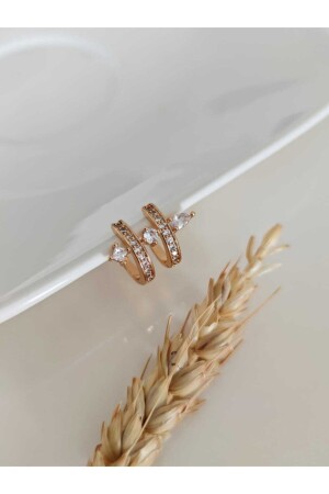 Gold Şeffaf Zirkon Taşlı Halka Earcuff ( Kıkırdak Küpe ) - 1