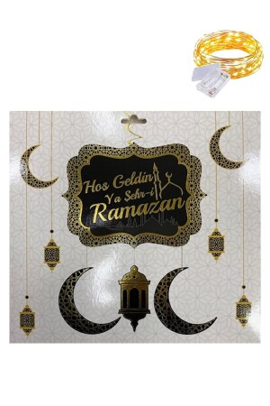 Gold-Siyah Hoşgeldin Ya Şehri Ramazan Tavan Süs - Led - Hoşgeldin Ramazan Banner Ramazan Sarkıt - 2