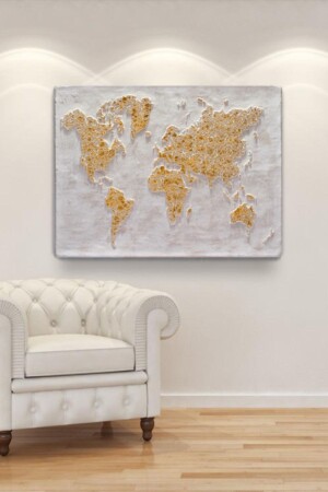 Gold World Map Kanvas Tablo 80x100 Cm GLDWRLDMP012 - 2