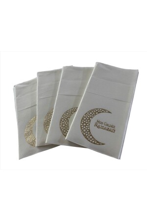 Gold Yaldızlı Beyaz Hoş Geldin Ramazan Ay Desenli Cepli Touch Peçete 12 Li 40x40 - Kidspartim