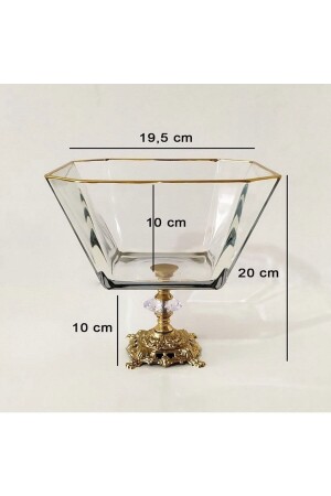 Golddetaillierte große Salat-, Servier- und Präsentationsschüssel aus Glas mit Metallbeinen Büyüksalatakasesi - 6