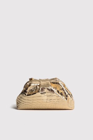 Goldene Damen-Clutch-Abendtasche aus Metallic-Leder mit Krokodilmuster - 2