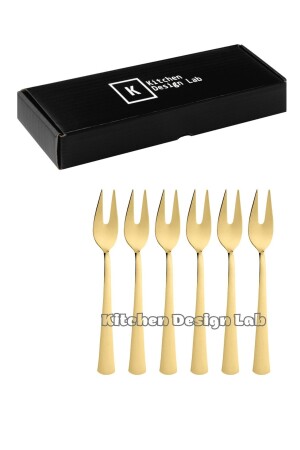 Goldene Zitronen- und Fonduegabel, goldenes 6-teiliges Boxgabel-Set, goldenes 6-teiliges Zitronen-Fonduegabel-Set - 4