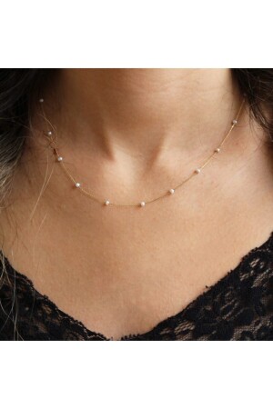 Goldfarbene Perlenreihen-Halskette für Damen DM0034 - 1