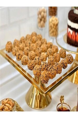 Goldfarbener rechteckiger Tortenständer mit Füßen, Kuchen, Kekse, Präsentationsständer, Mitgift, Hochzeitsgeschenk Dikdpastagold01 - 2