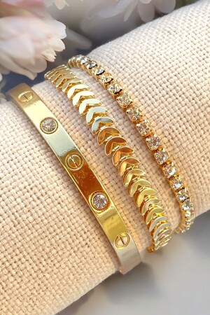 Goldfarbenes 5-teiliges, farbechtes Damenarmband-Set - 2