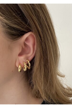 Goldfarbenes 6-teiliges Set aus Kette und flachen Ohrringen, Standard - 1