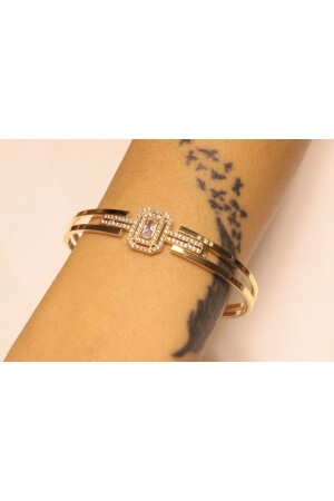 Goldfarbenes Baguette-Stein-Manschettenarmband - 6