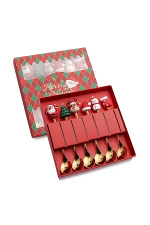 Goldfarbenes Dessertlöffel-Set mit Weihnachtsmotiv - 2