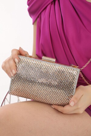 Goldfarbenes Glasstein-Kettenriemen-Abendkleid-Portfolio-Clutch-Damen-Abendtasche FRP0335 - 1