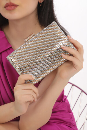 Goldfarbenes Glasstein-Kettenriemen-Abendkleid-Portfolio-Clutch-Damen-Abendtasche FRP0335 - 4