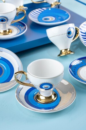 Goldfinch Blue Evil Eye Pattern 90 ml Porzellan-Kaffeetassen-Set für 6 Personen 0172 KAI-21-0172/12 - 1