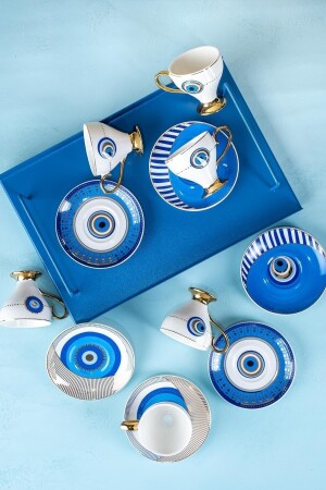 Goldfinch Blue Evil Eye Pattern 90 ml Porzellan-Kaffeetassen-Set für 6 Personen 0172 KAI-21-0172/12 - 3