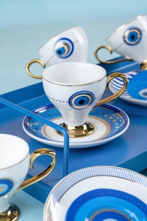 Goldfinch Blue Evil Eye Pattern 90 ml Porzellan-Kaffeetassen-Set für 6 Personen 0172 KAI-21-0172/12 - 4