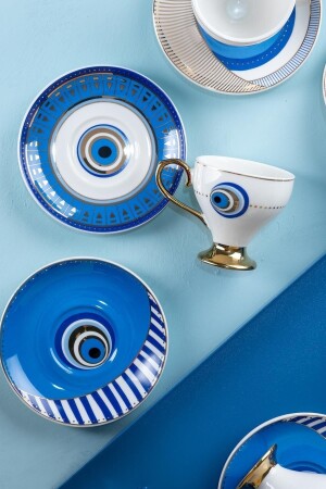 Goldfinch Blue Evil Eye Pattern 90 ml Porzellan-Kaffeetassen-Set für 6 Personen 0172 KAI-21-0172/12 - 5