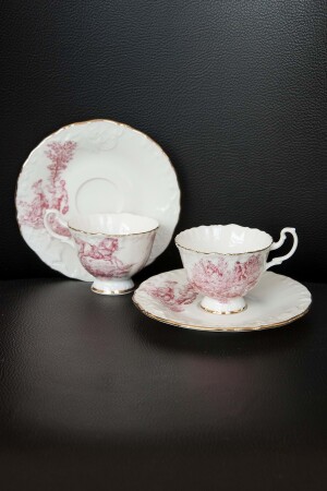 Goldvergoldetes Bonnet-Set mit englischem Muster, 2 Kaffeetassen, getrocknete Rose, BPD1746 - 3