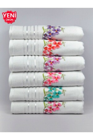 Gonca 6-teiliges mehrfarbiges 3D-Samt-Mitgiftgeschenk 50 x 90 1270 Gramm Baumwoll-Hand-/Gesichtshandtuch gonca20 - Şelale