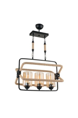 Gondol 3 Lü Otantik Rustik Halatlı Siyah Avize GOND0L03-0100-S - Taşcan Aydınlatma