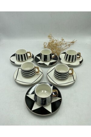 Gönül-Porzellan, vergoldetes, detailliertes Porzellan-Kaffeetassen-Set 777GNL - 5