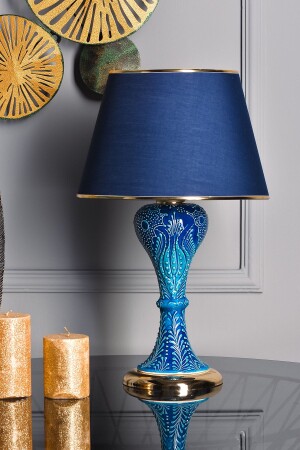 Gordion Tischlampe Lampenschirm Blau gefliest Gold DDABJGRDMV - 1