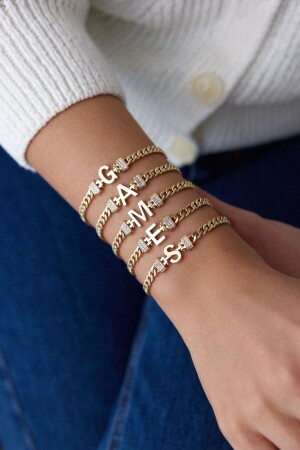 Gourmet-Buchstabenarmband aus 14 Karat Gold mit Kette - 2