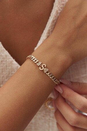 Gourmet-Buchstabenarmband aus 14 Karat Gold mit Kette - 6