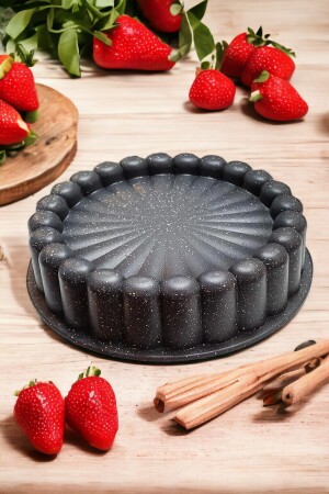 Granit Döküm 26cm Tart Kalıbı Siyah Dilimli Turta Kalıbı Kek Kalıbı SİYAHTART - 3