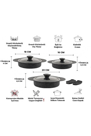 Granit Plus 3-teiliges Pfannenset mit steckbarem Silikongriff, Schwarz TAC-3521 - 4