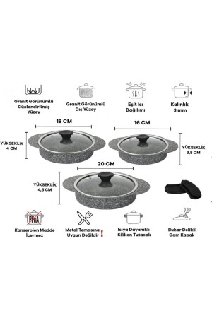 Granit Plus 3'lü Sahan Seti Silikonlu Gri 3182 - 4
