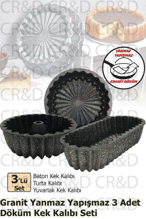 Granitguss 3-teiliges Kuchenform-Set Tart-Sliced-Baton Schwarz CRD-003 - 2