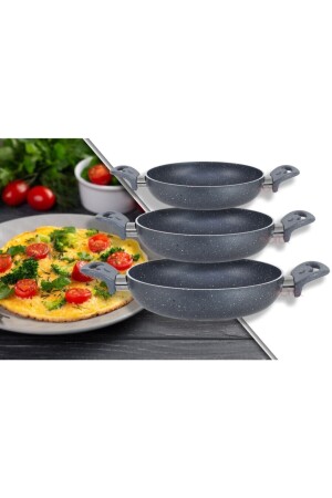 Granitta 18-20-22cm Çift Kulp Gri Granit 3 Lü Omlet-sahan Tava Seti 182022CKG - 1