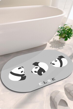 Grau-weißes Panda-Muster, wasserabsorbierender Duschvorleger, Badezimmerteppich, Fußmatte, Toilettensitz, einteilig, oval - 1