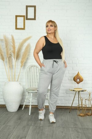 Graue Basic-Jogginghose für Damen in Übergröße - Butik Şımarık