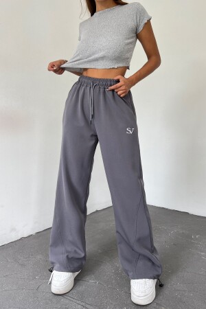 Graue, bestickte, verstellbare Oversize-Hose/Jogginghose für Damen mit weitem Bein - 1