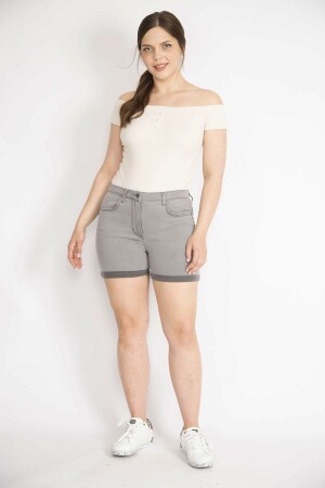 Graue Damen-Jeansshorts aus Lycra in großer Größe mit doppeltem Bein und Skinny-Jeans, 65n36388 - 1