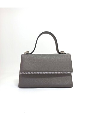 Graue Mini-Abendtasche für Damen aus Satin mit silbernen Steinaccessoires - 4