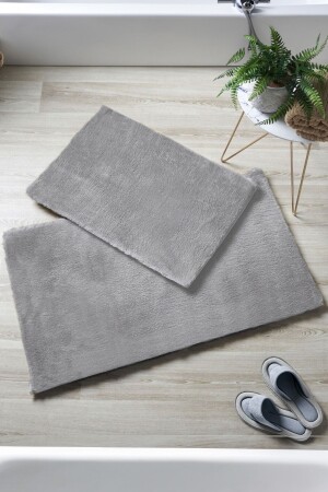 Graue rutschfeste Baumwoll-Plüsch-Fleece-Badematte, Doppelset, Badezimmerteppich, WC-Sitz-Set (40 x 60 + 60 x 90) PFFY-BATHROOM - 1