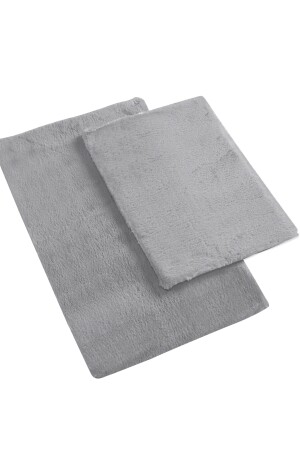 Graue rutschfeste Baumwoll-Plüsch-Fleece-Badematte, Doppelset, Badezimmerteppich, WC-Sitz-Set (40 x 60 + 60 x 90) PFFY-BATHROOM - 2