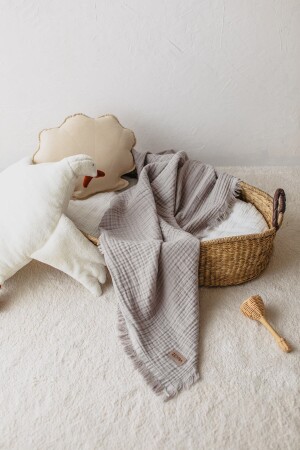 Grauer 4-lagiger Musselin-Baumwollbezug für Babys und Kinder, 100 % Baumwolle / 110 x 110 cm, ZB-139 - 4